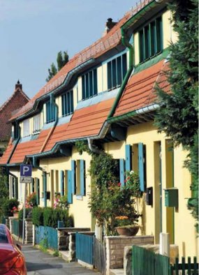 Schrägansicht der Häuser in Hellerau