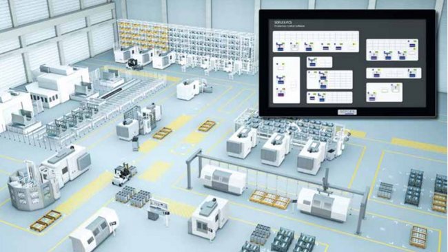 Computergrafik einer Fabrik, Innenansicht